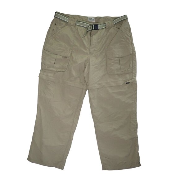 L.L Bean Cargo Pants Mens L Short‎ Convertible Khaki Tan Nylon Mesh Brief & belt - Picture 1 of 7